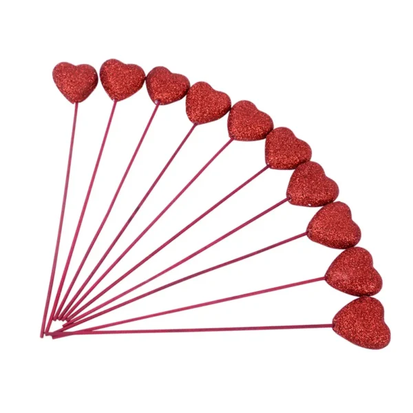 Bâtonnets de cueillette de coeur en mousse scintillante, décoration de vase, décorations de gâteau de fête d'anniversaire, bouquet de fleurs de mariage, cadeau de fête des mères, 10 pièces - Image 5