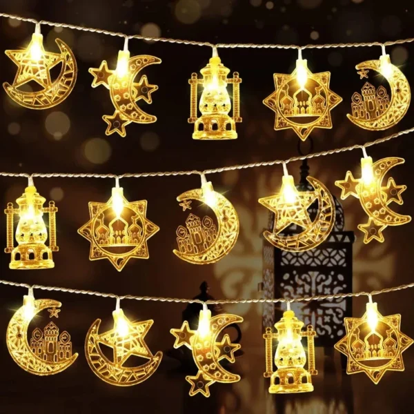 Guirxiété lumineuse LED EID Mubarak pour la décoration de la maison, festival musulman islamique, fête, lune, étoile, château, lanterne, Ramadan, 1.5m, 10LED, nouveau, 2024