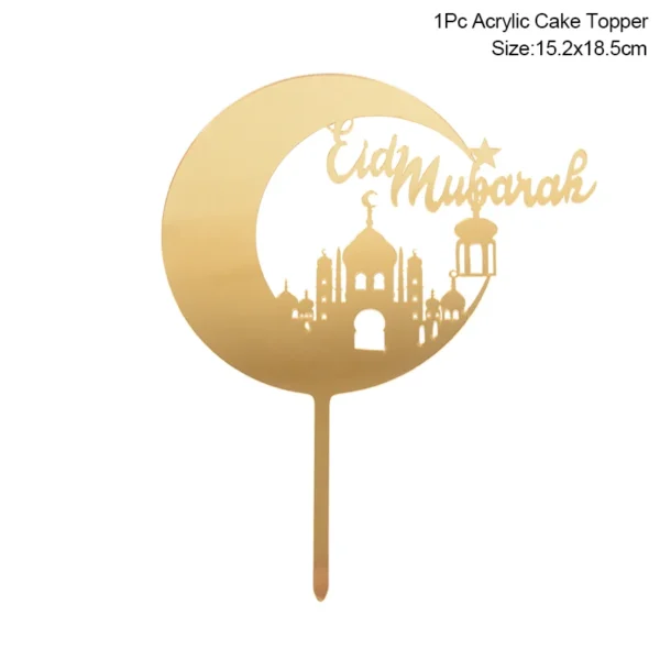 Décoration de gâteau en acrylique doré Eid Mubarak, château, lune, CupCake, pour le Ramadan, fête musulmane islamique, bricolage - Image 6