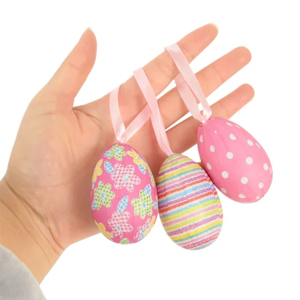 Œufs de pâques en mousse, 12 pièces, décorations de fête de pâques pour la maison, lapin coloré oiseau suspendu, jouet artisanal, cadeaux pour enfants - Image 5