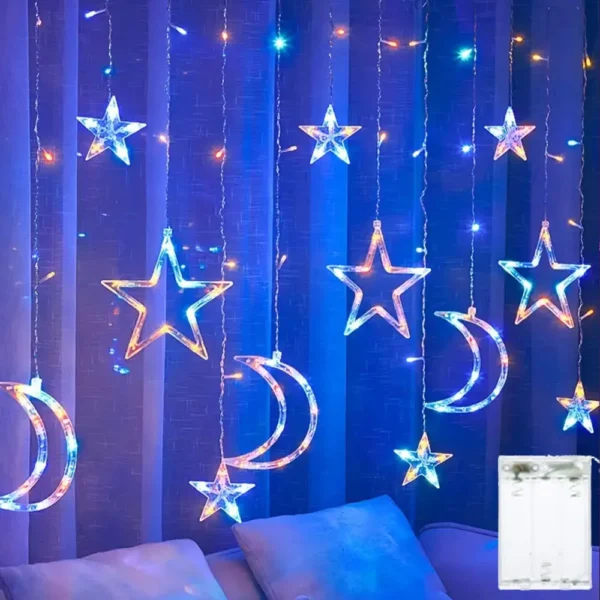 Guirlande lumineuse rideau étoile lune de 3.5M, alimentée par batterie, lampe féerique LED pour jardin extérieur, fête de mariage, décor de noël et du nouvel an