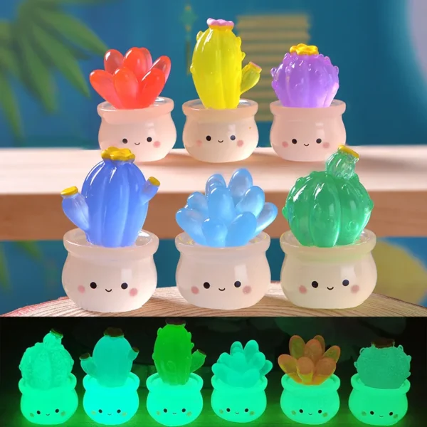 Figurines miniatures de Cactus succulents lumineux, Micro ornements de paysage pour la décoration de la maison, accessoires de décoration de salle de voiture