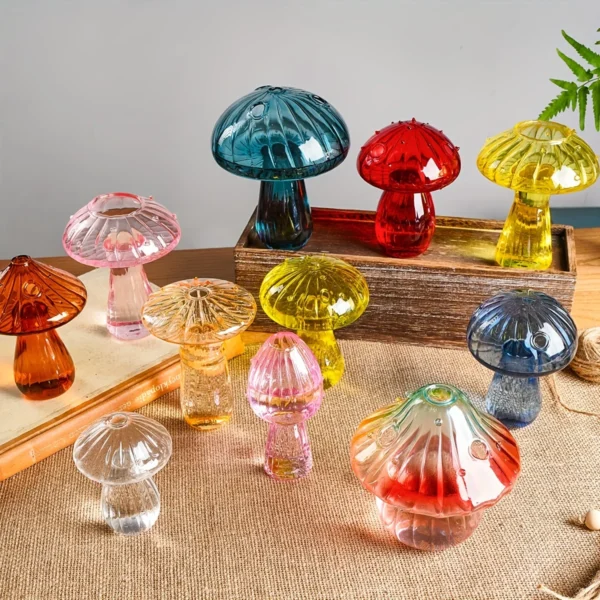 Vase à champignons coloré créatif hydroponique en verre Transparent, Vase d'aromathérapie pour salon, salle à manger, décoration artistique de bureau