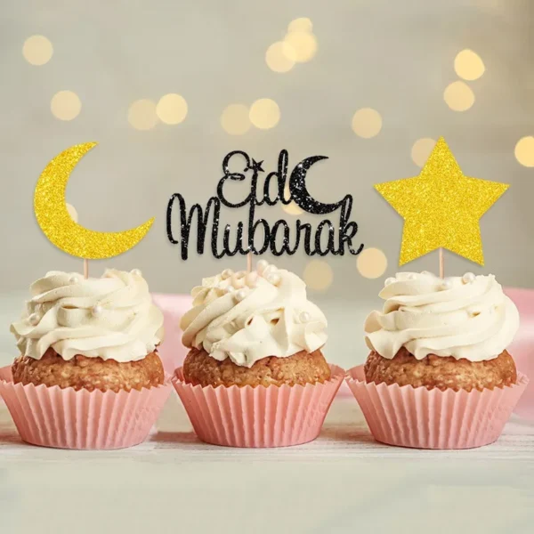 Décoration de gâteau en acrylique doré Eid Mubarak, château, lune, CupCake, pour le Ramadan, fête musulmane islamique, bricolage - Image 4