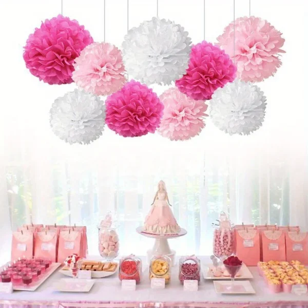 9 pièces de pompons en papier vibrants, guirlande décorative pour mariage, réception nuptiale, réception-cadeau pour bébé, fiançailles, enterrement de vie de jeune fille - Image 2