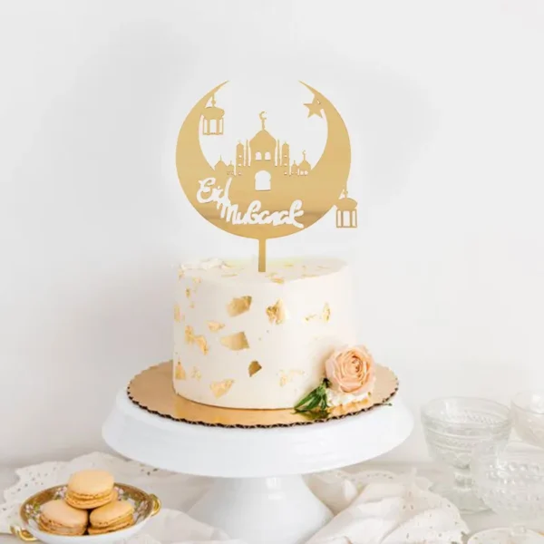 Décoration de gâteau en acrylique doré Eid Mubarak, château, lune, CupCake, pour le Ramadan, fête musulmane islamique, bricolage - Image 2