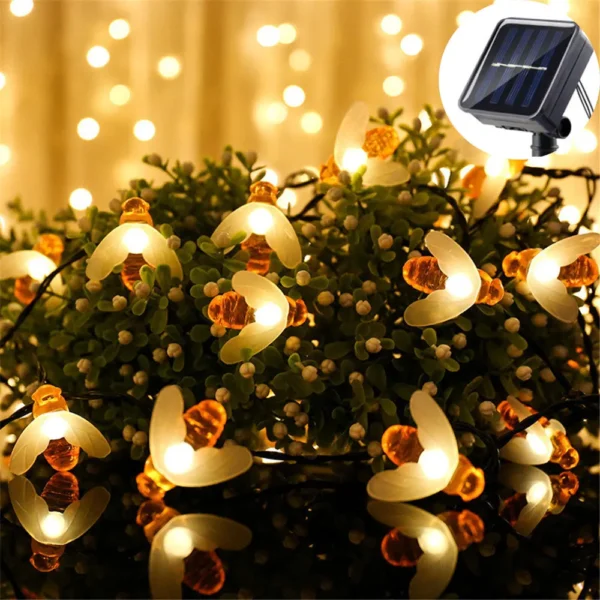 Guirlande solaire LED abeille mignonne, étanche, pour l'extérieur, mariage, jardin, cour, fête, Simulation féerique, lumières décoratives de pâques