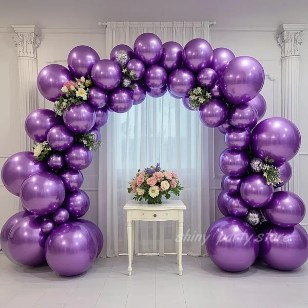 Ballon violet chromé en métal scintillant de 5 à 18 pouces, décoration d'arc de rêve pour anniversaire, mariage, Texture métallique, arc romantique