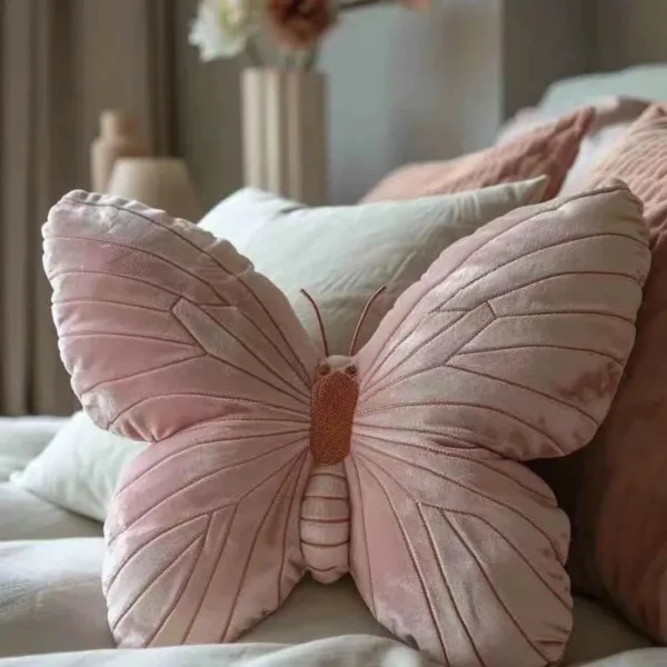 Coussin papillon décoratif pour enfants, oreiller animal rose, canapé, salon, lit