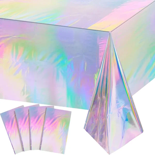 Nappe en plastique irisée, jetable et brillante, couverture de Table Laser, feuille holographique, décoration de fête pour anniversaire et mariage - Image 2