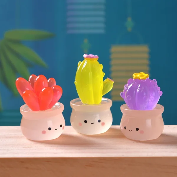 Figurines miniatures de Cactus succulents lumineux, Micro ornements de paysage pour la décoration de la maison, accessoires de décoration de salle de voiture - Image 3