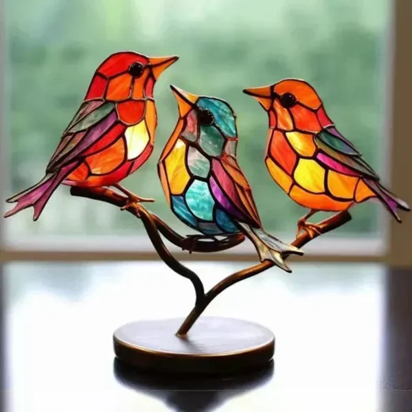 Branche d'Oiseaux en Acrylique Teinté, Ornements de Bureau, Statue Artisanale Multicolore Double Face, Décoration de Bureau, 5 Oiseaux, 3 Oiseaux, 2 Oiseaux - Image 2