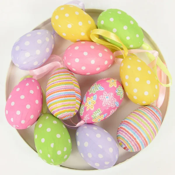 Œufs de pâques en mousse, 12 pièces, décorations de fête de pâques pour la maison, lapin coloré oiseau suspendu, jouet artisanal, cadeaux pour enfants - Image 3