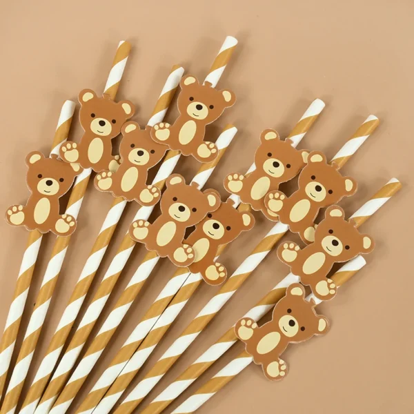 Pailles en papier ours en peluche pour enfants, ours mignon, marron, rose, poulet, paille à boire, anniversaire, fête préChristophe, fournitures de décoration, 20 pièces