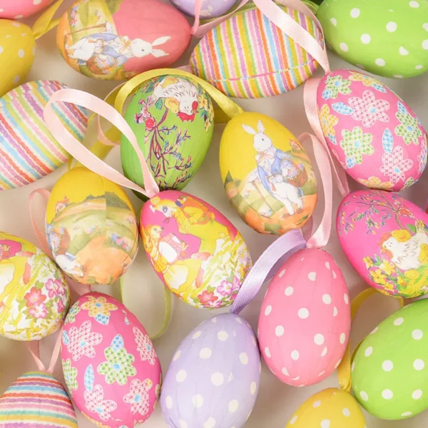 Œufs de pâques en mousse, 12 pièces, décorations de fête de pâques pour la maison, lapin coloré oiseau suspendu, jouet artisanal, cadeaux pour enfants