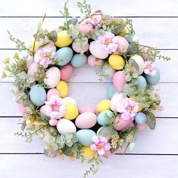 Couronne d'œufs de pâques coloré, 45cm, pendentifs muraux pour porte, simulation d'œuf de plante verte, décoration de fête de pâques pour la maison