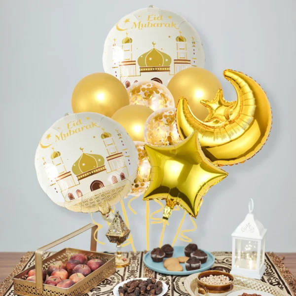 Ballons avec confettis en forme d'étoiles et de lune, décorations pour Eid Mubarak, Ramadan Kareem, fournitures de fête musulmane islamique, 2025