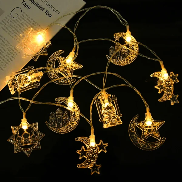Guirxiété lumineuse LED EID Mubarak pour la décoration de la maison, festival musulman islamique, fête, lune, étoile, château, lanterne, Ramadan, 1.5m, 10LED, nouveau, 2024 - Image 3