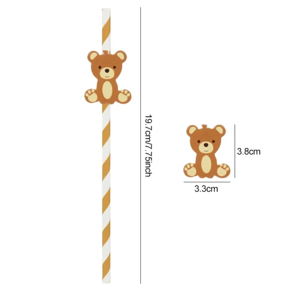 Pailles en papier ours en peluche pour enfants, ours mignon, marron, rose, poulet, paille à boire, anniversaire, fête préChristophe, fournitures de décoration, 20 pièces - Image 6