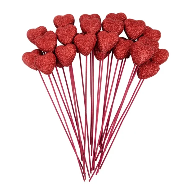 Bâtonnets de cueillette de coeur en mousse scintillante, décoration de vase, décorations de gâteau de fête d'anniversaire, bouquet de fleurs de mariage, cadeau de fête des mères, 10 pièces - Image 4