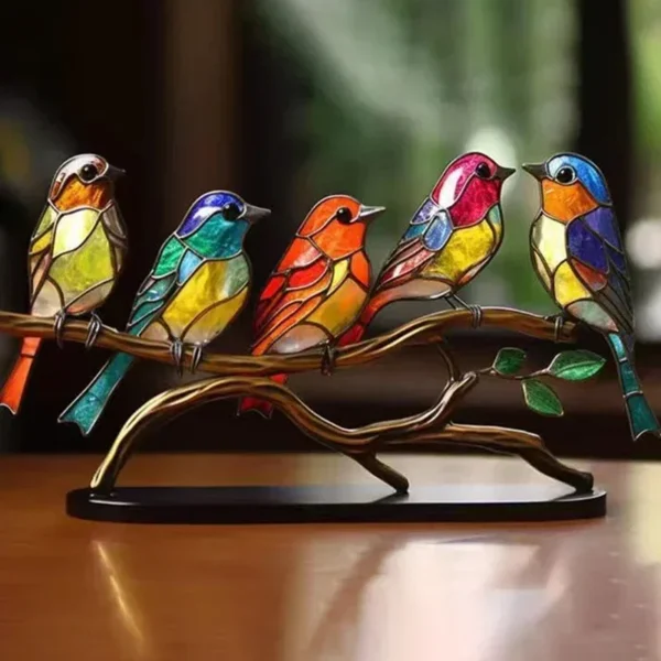 Branche d'Oiseaux en Acrylique Teinté, Ornements de Bureau, Statue Artisanale Multicolore Double Face, Décoration de Bureau, 5 Oiseaux, 3 Oiseaux, 2 Oiseaux