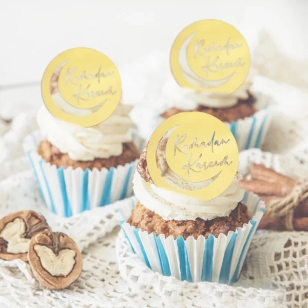 Décoration de gâteau en acrylique doré Eid Mubarak, château, lune, CupCake, pour le Ramadan, fête musulmane islamique, bricolage - Image 3
