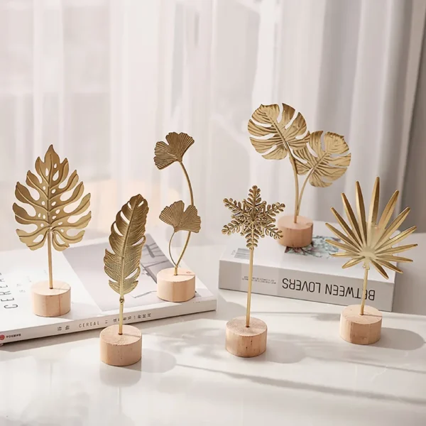 Figurines en métal, feuille de Ginkgo dorée, 1 pièce, modèle manuel, artisanat de bureau, ornements, accessoires Photo, Statues, Sculptures, décoration de maison
