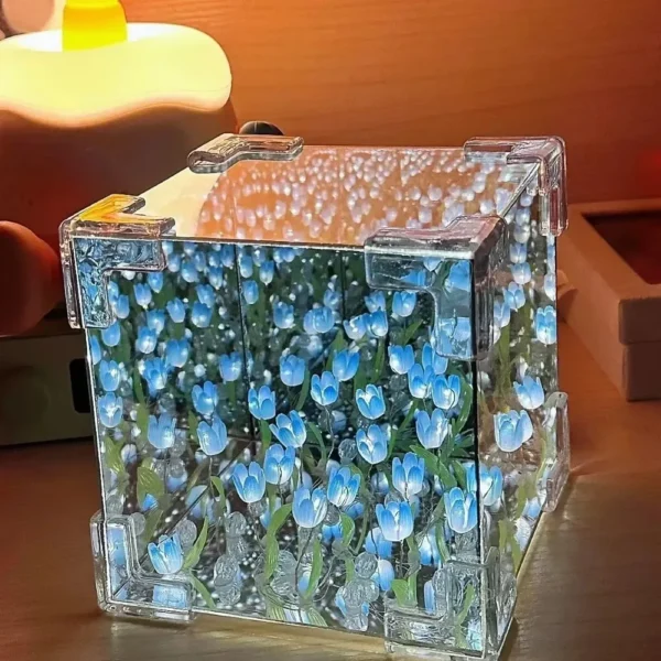 Bricolage tulipe miroir Cube lampe fleur lampe de Table à la main romantique saint valentin lampe tulipes décorations pour la maison cadeau pour petite amie - Image 11