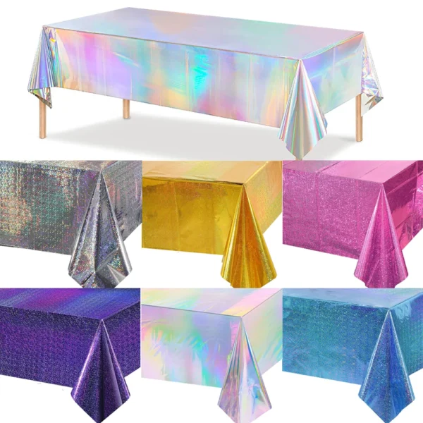 Nappe en plastique irisée, jetable et brillante, couverture de Table Laser, feuille holographique, décoration de fête pour anniversaire et mariage