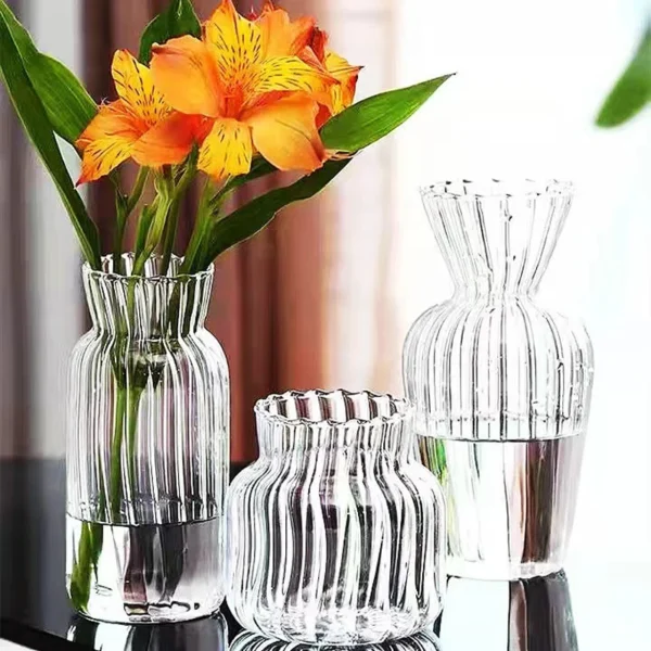 Vase en verre Transparent hydroponique à rayures, petites fleurs séchées fraîches, décoration de Table, Vase d'arrangement floral