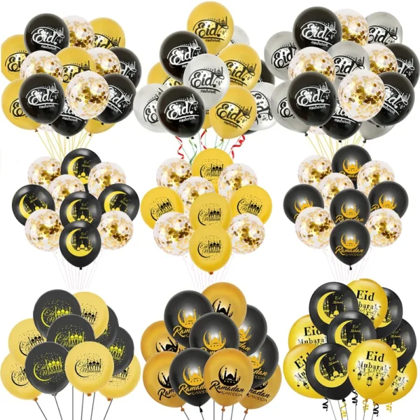 10/15 pièces Eid Mubarak ballon en Latex Ramadan Kareem décoration lune étoile château confettis Air Globos musulman islamique Festival fête