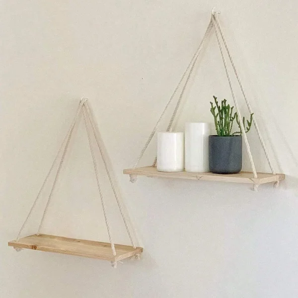 Balançoire en bois suspendue en corde de chanvre, 1 pièce, étagère murale flottante montée pour la maison, salon, plantes, Pot de fleur, plateau de rangement, décoration de jardin - Image 2