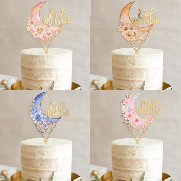 Décoration de gâteau en acrylique Eid Mubarak, fournitures de fête du Ramadan musulman islamique, gâteau de fleur de lune bricolage, outils de cuisson, cadeau Eid Mubarak, 2025 - Image 2