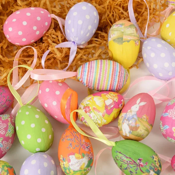 Œufs de pâques en mousse, 12 pièces, décorations de fête de pâques pour la maison, lapin coloré oiseau suspendu, jouet artisanal, cadeaux pour enfants - Image 2