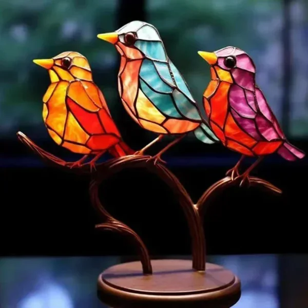 Branche d'Oiseaux en Acrylique Teinté, Ornements de Bureau, Statue Artisanale Multicolore Double Face, Décoration de Bureau, 5 Oiseaux, 3 Oiseaux, 2 Oiseaux - Image 4