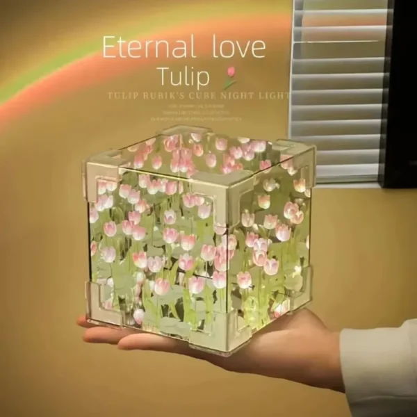 Bricolage tulipe miroir Cube lampe fleur lampe de Table à la main romantique saint valentin lampe tulipes décorations pour la maison cadeau pour petite amie - Image 3