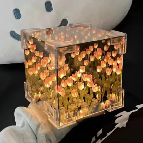Bricolage tulipe miroir Cube lampe fleur lampe de Table à la main romantique saint valentin lampe tulipes décorations pour la maison cadeau pour petite amie