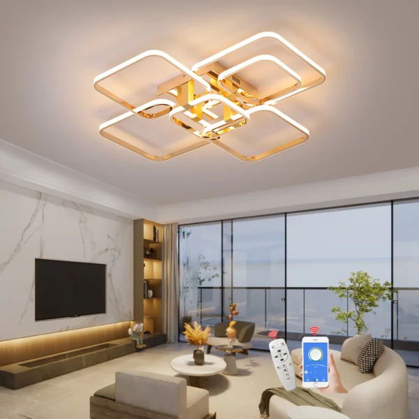 Lustres led modernes lustre de plafond à intensité variable pour salon chambre or chrome 3-6 têtes plafonniers led avec télécommande