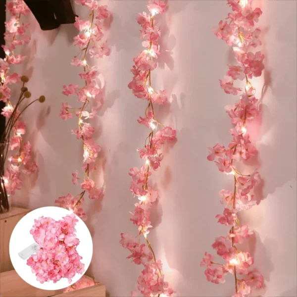 Guirlande lumineuse en fleurs de cerisier, 2M, 20led, guirlande de fleurs artificielles, vignes, lumières féeriques pour chambre à coucher, décoration de fête de mariage