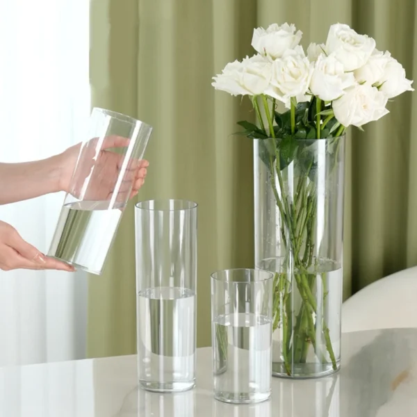 Vase à fleurs cylindrique transparent en acrylique, incassable, grands Vases en plastique pour centres de table de mariage, décor hydroponique