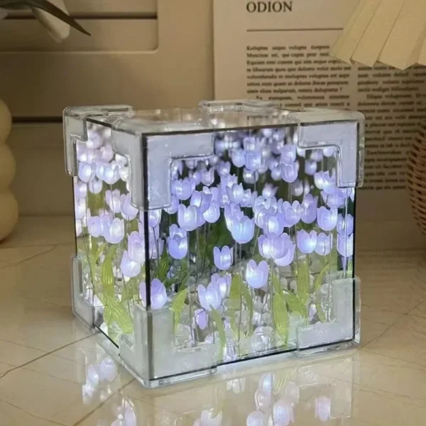 Bricolage tulipe miroir Cube lampe fleur lampe de Table à la main romantique saint valentin lampe tulipes décorations pour la maison cadeau pour petite amie - Image 4