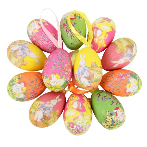 Œufs de pâques en mousse, 12 pièces, décorations de fête de pâques pour la maison, lapin coloré oiseau suspendu, jouet artisanal, cadeaux pour enfants - Image 4