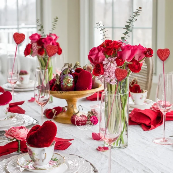 Bâtonnets de cueillette de coeur en mousse scintillante, décoration de vase, décorations de gâteau de fête d'anniversaire, bouquet de fleurs de mariage, cadeau de fête des mères, 10 pièces - Image 2