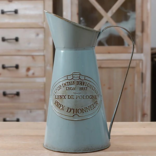 Vase à fleurs en métal de Style Vintage, finition galvanisée, pichet à fleurs rustique pour décoration intérieure et extérieure