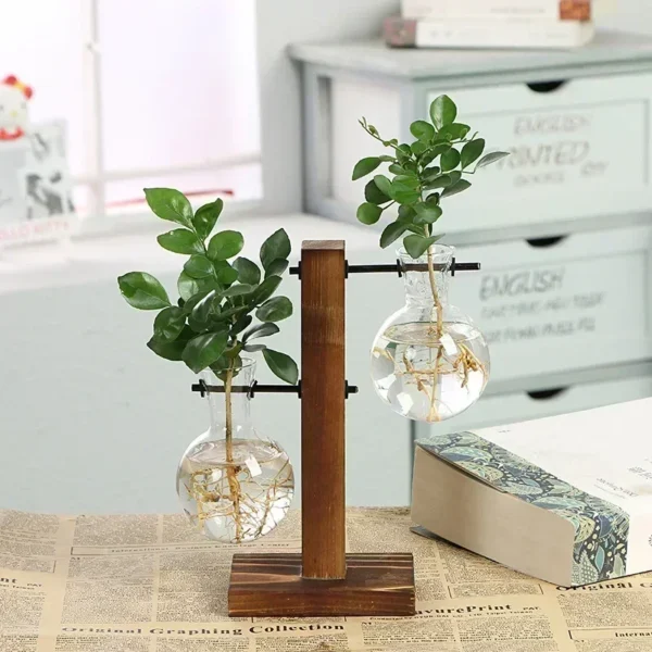 Terrarium hydroponique plante Vases Vintage Pot de fleur Transparent Vase cadre en bois verre table plantes maison bonsaï décor