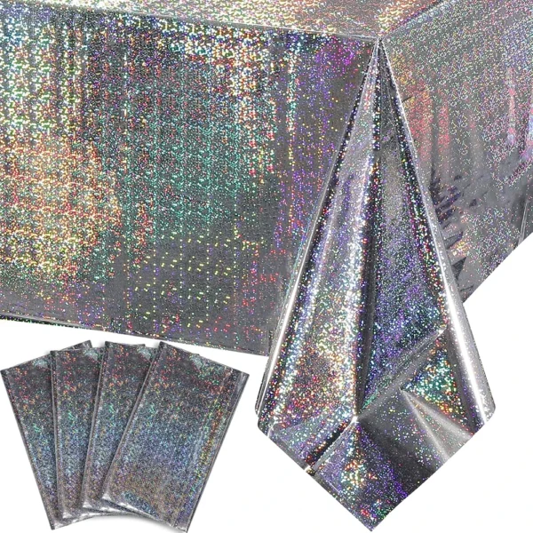 Nappe en plastique irisée, jetable et brillante, couverture de Table Laser, feuille holographique, décoration de fête pour anniversaire et mariage - Image 5
