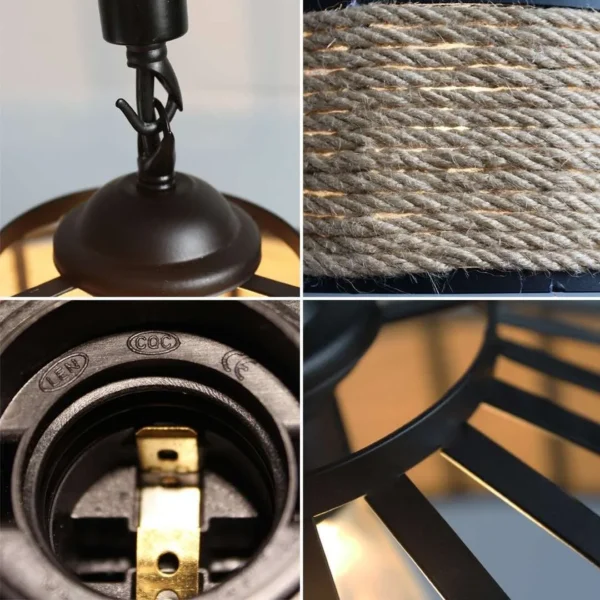 Vintage chanvre corde suspension 30/40/50 cm Restaurant LED suspension lampe industrielle vent créatif Edison ampoule décor lampes suspendues - Image 7