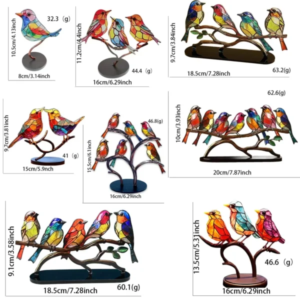 Branche d'Oiseaux en Acrylique Teinté, Ornements de Bureau, Statue Artisanale Multicolore Double Face, Décoration de Bureau, 5 Oiseaux, 3 Oiseaux, 2 Oiseaux - Image 10
